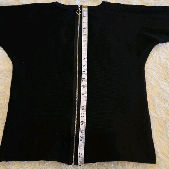 Cable and Gauge Black Knit Zippered Cardigan Womens Medium Rayon Ribbed - Picture 5 of 9